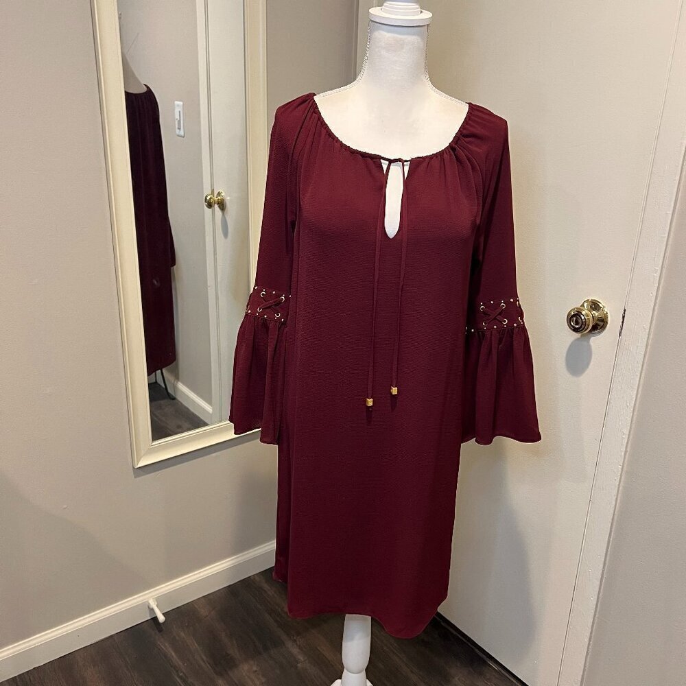 NWT Michael Kors Merlot Color Shift Dress with Bell Sleeves, Size Small